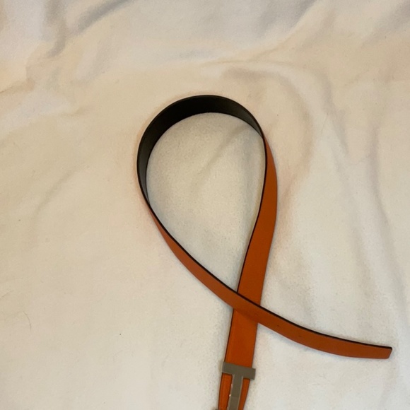 Hermes Reversible 32MM Leather Belt Orange & Black with Silver Hardware - Picture 3 of 6